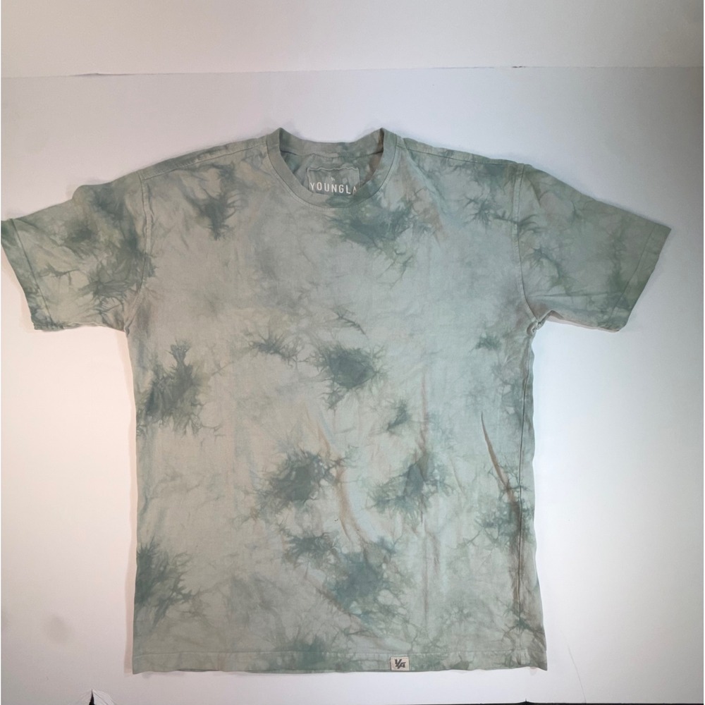 YoungLA Mens Tie Dye Graphic T-Shirt Sage Green Grey Crew Neck Streetwear Gym